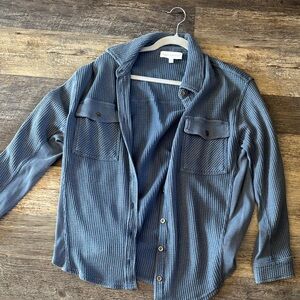 Blue Waffle Knit Button-Up Shirt